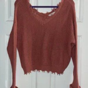 V-neck knitted sweater red